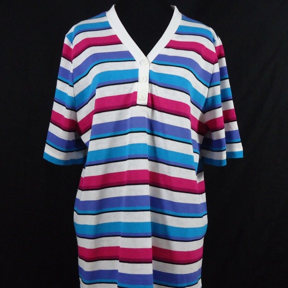 VTG Ms Blake by Devon Henley Style Striped V-Neck - Picture 1 of 8